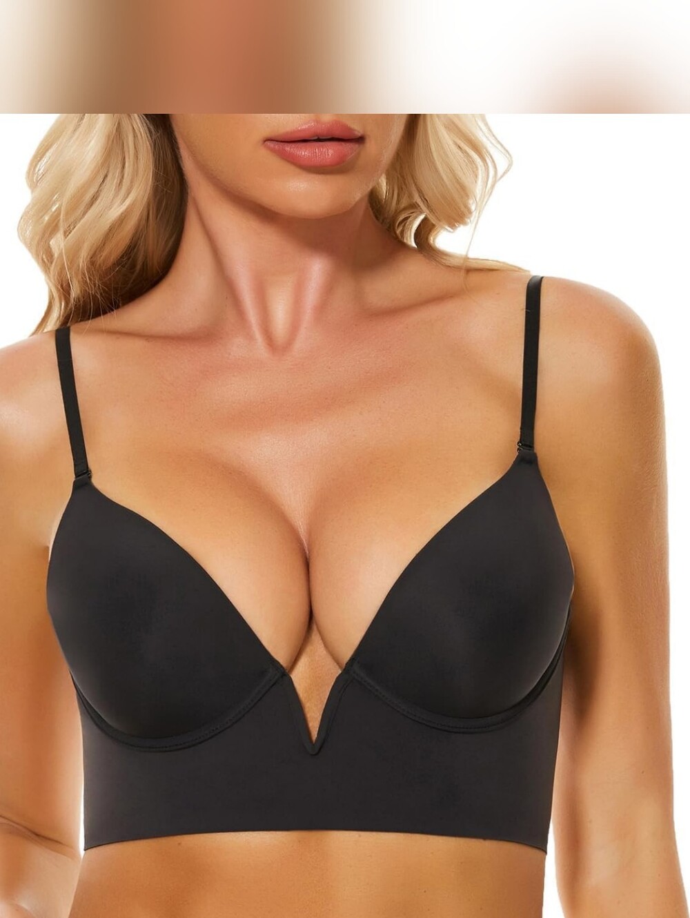 Womens Black Low Back Bra Invisible Backless Seamless Secret Plunge No Show, 34D